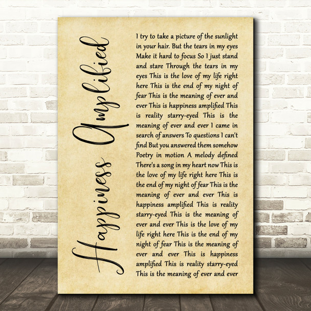 Above & Beyond Happiness Amplified Rustic Script Song Lyric Print
