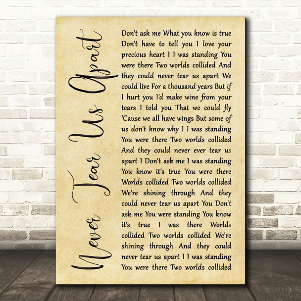 INXS Never Tear Us Apart Rustic Script Song Lyric Print
