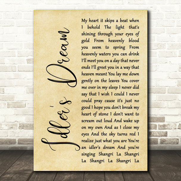 Oasis Idler's Dream Rustic Script Song Lyric Print