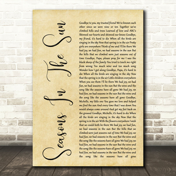 Westlife Seasons In The Sun Rustic Script Song Lyric Quote Print