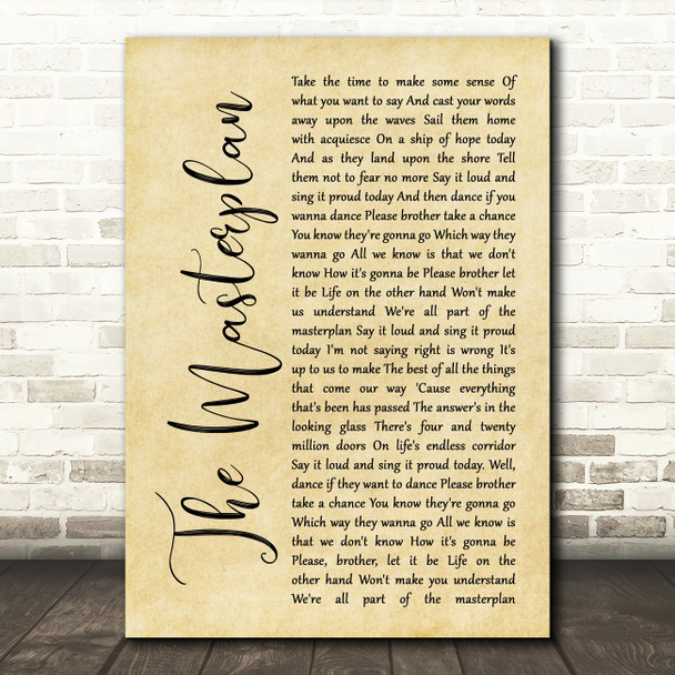 Oasis The Masterplan Rustic Script Song Lyric Music Art Print