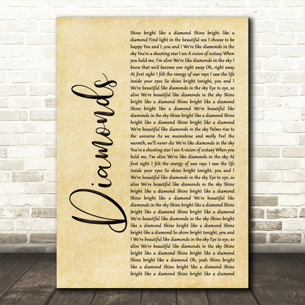 Rihanna Diamonds Rustic Script Song Lyric Music Art Print