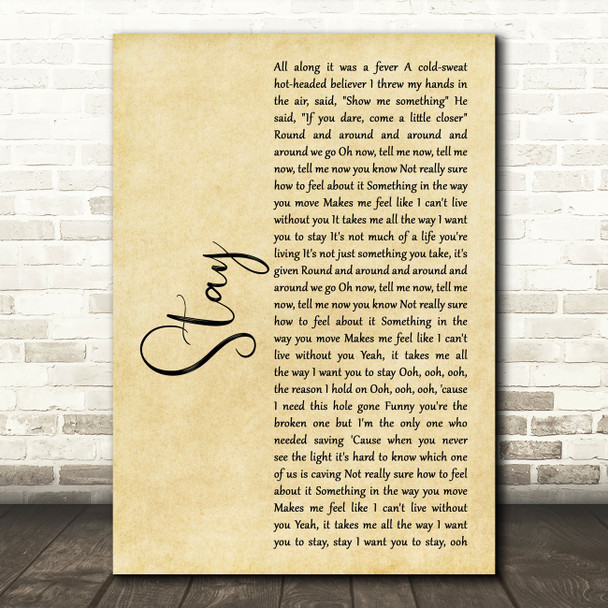 Rihanna Stay Rustic Script Song Lyric Music Art Print