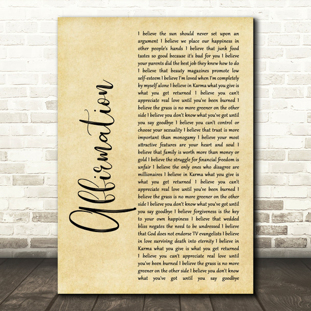 Savage Garden Affirmation Rustic Script Song Lyric Music Art Print
