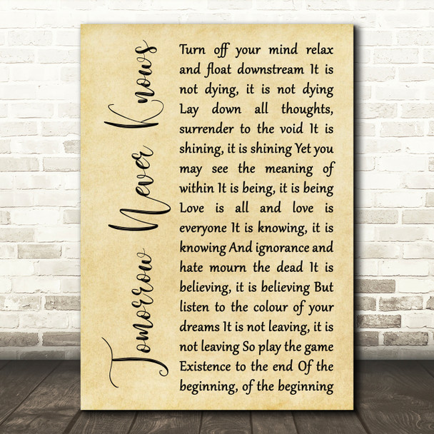 The Beatles Tomorrow Never Knows Rustic Script Song Lyric Music Art Print