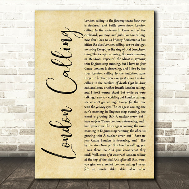 The Clash London Calling Rustic Script Song Lyric Music Art Print