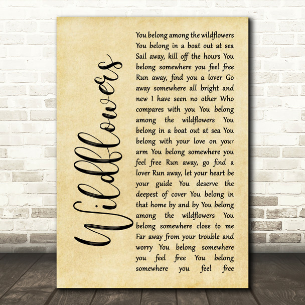 Tom Petty Wildflowers Rustic Script Song Lyric Music Art Print