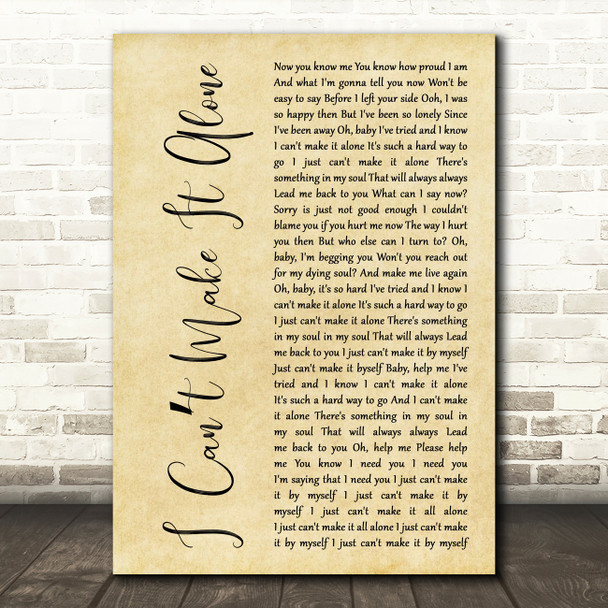 Dusty Springfield I Cant Make It Alone Rustic Script Song Lyric Music Art Print