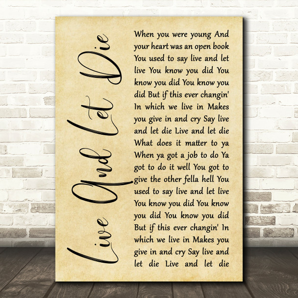 Guns N' Roses Live And Let Die Rustic Script Song Lyric Music Art Print