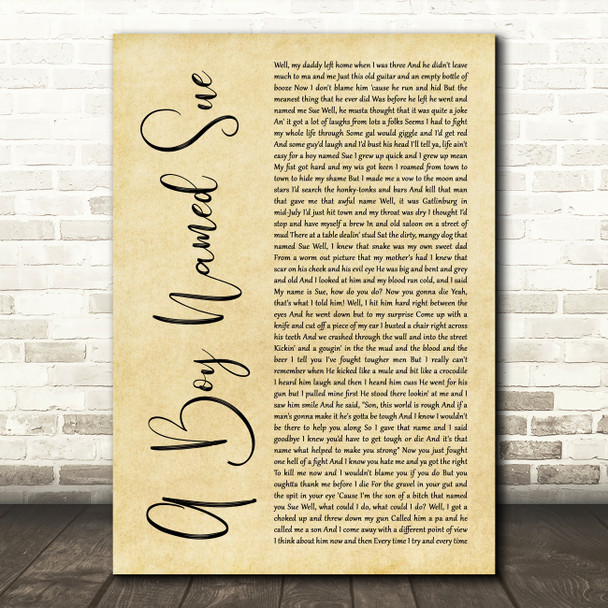 Johnny Cash A Boy Named Sue Rustic Script Song Lyric Music Art Print