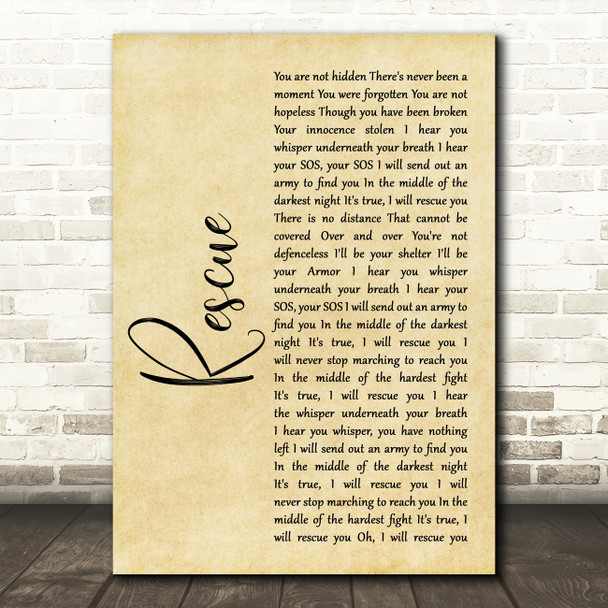 Lauren Daigle Rescue Rustic Script Song Lyric Music Art Print
