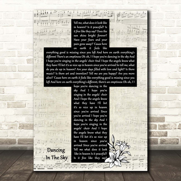 Dani And Lizzy Dancing In The Sky Music Script Christian Memorial Cross Song Lyric Print
