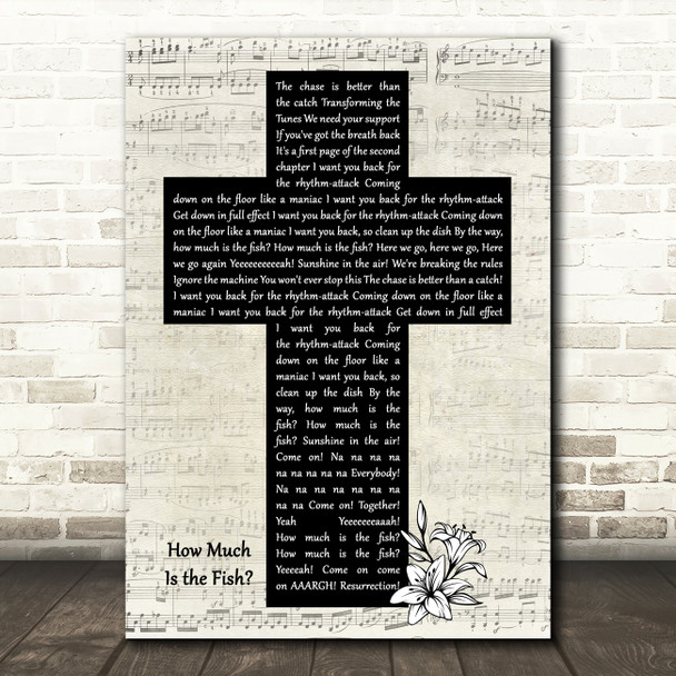 Scooter How Much Is the Fish Music Script Christian Memorial Cross Song Lyric Music Art Print