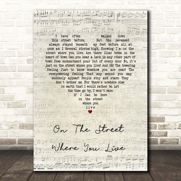 Nat King Cole On The Street Where You Live Script Heart Song Lyric Print