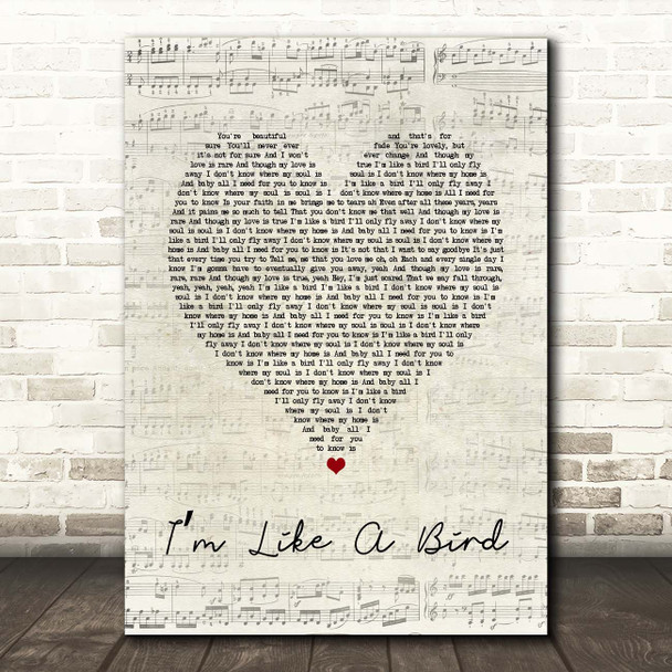 Nelly Furtado Im Like a Bird Script Heart Song Lyric Print