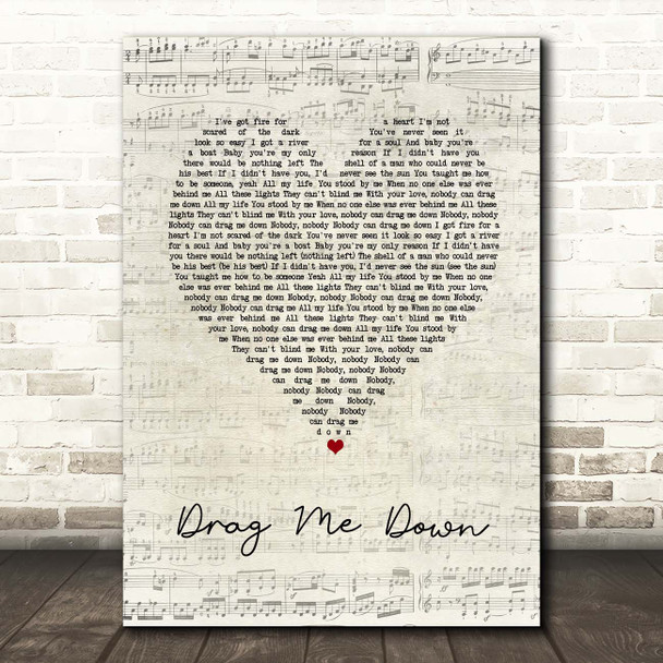 One Direction Drag Me Down Script Heart Song Lyric Print
