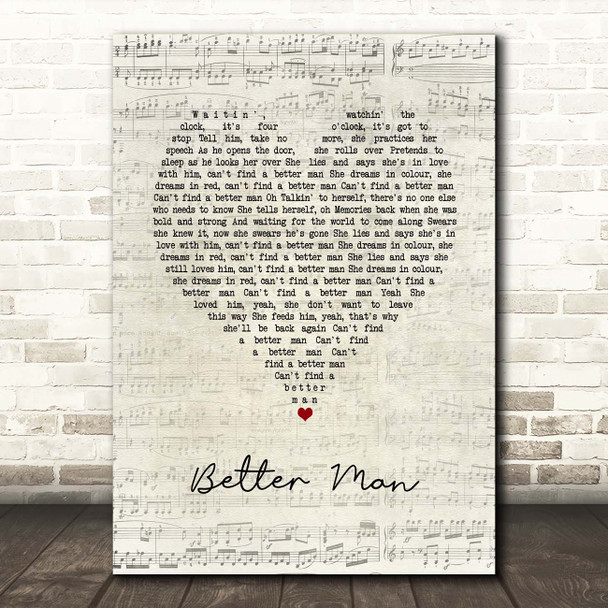 Pearl Jam Better Man Script Heart Song Lyric Print