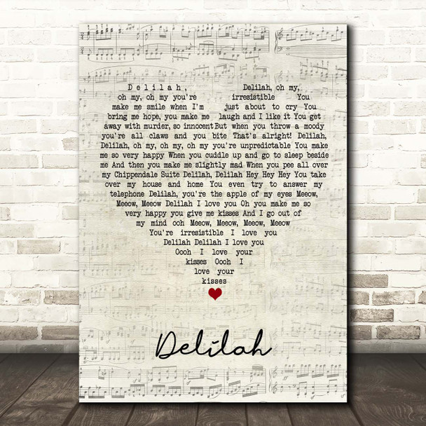 Queen Delilah Script Heart Song Lyric Print