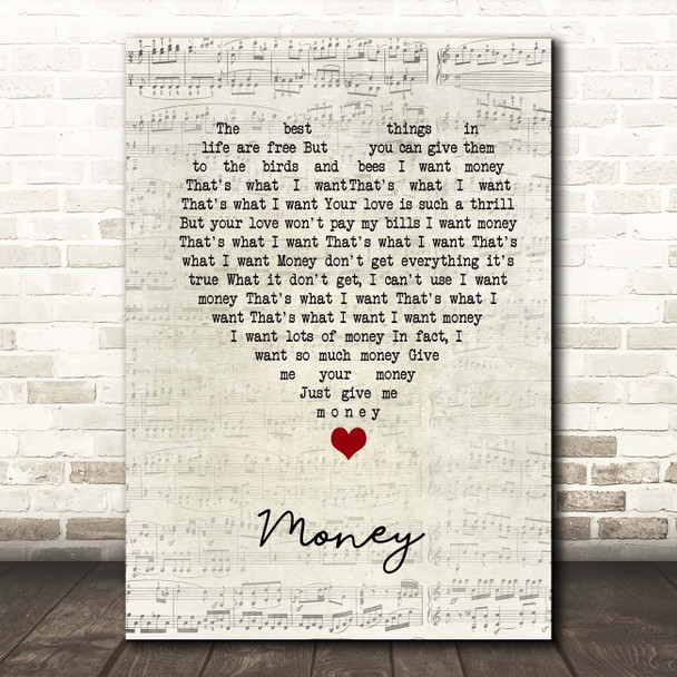 The Flying Lizards Money Script Heart Song Lyric Print