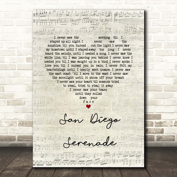 Tom Waits San Diego Serenade Script Heart Song Lyric Print