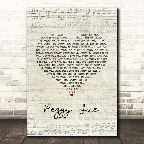 Buddy Holly Peggy Sue Script Heart Song Lyric Print