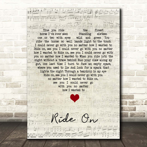 Christy Moore Ride On Script Heart Song Lyric Print