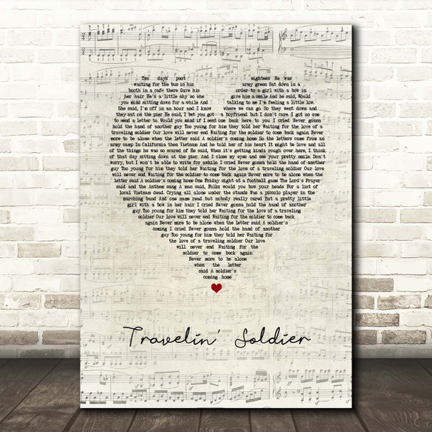 Dixie Chicks Travelin' Soldier Script Heart Song Lyric Print