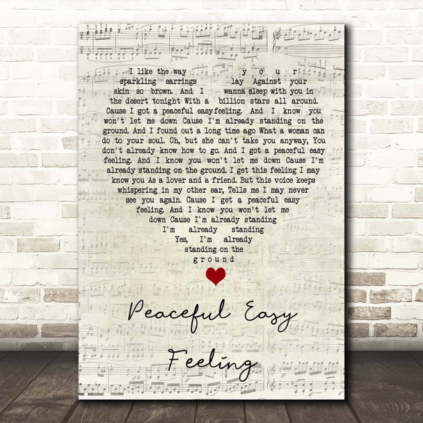 Eagles Peaceful Easy Feeling Script Heart Song Lyric Print