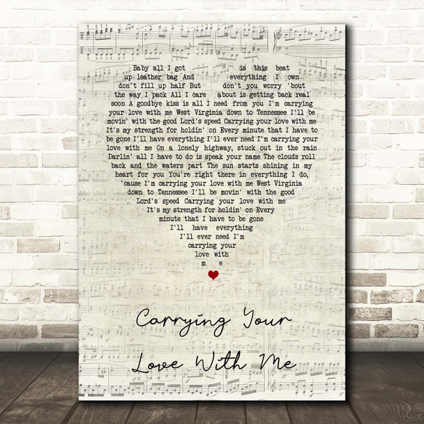 George Strait Carrying Your Love With Me Script Heart Song Lyric Print