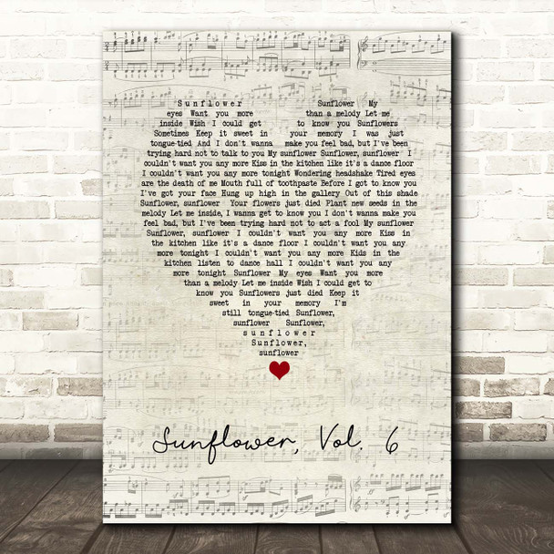 Harry Styles Sunflower, Vol. 6 Script Heart Song Lyric Print