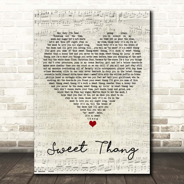 Jonestown Sweet Thang Script Heart Song Lyric Print