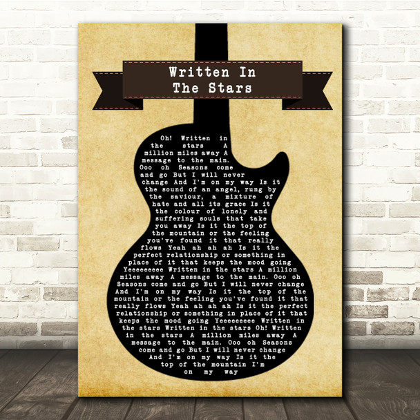 Tinie Tempah Written In The Stars Black Guitar Song Lyric Quote Print