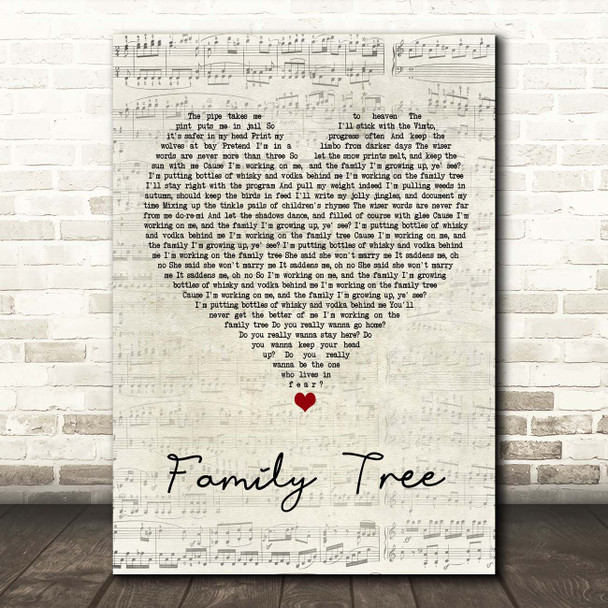 Kyle Falconer Family Tree Script Heart Song Lyric Print