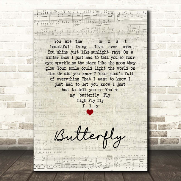 Lenny Kravitz Butterfly Script Heart Song Lyric Print
