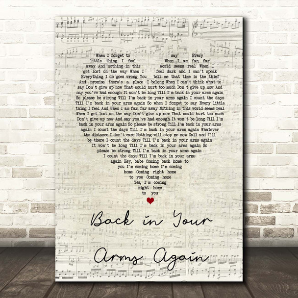 Magnum Back in Your Arms Again Script Heart Song Lyric Print