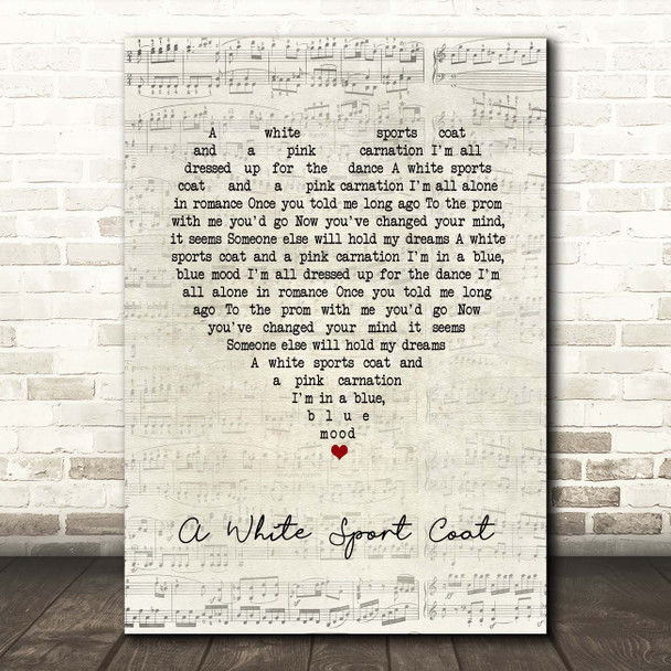 Marty Robbins A White Sport Coat Script Heart Song Lyric Print