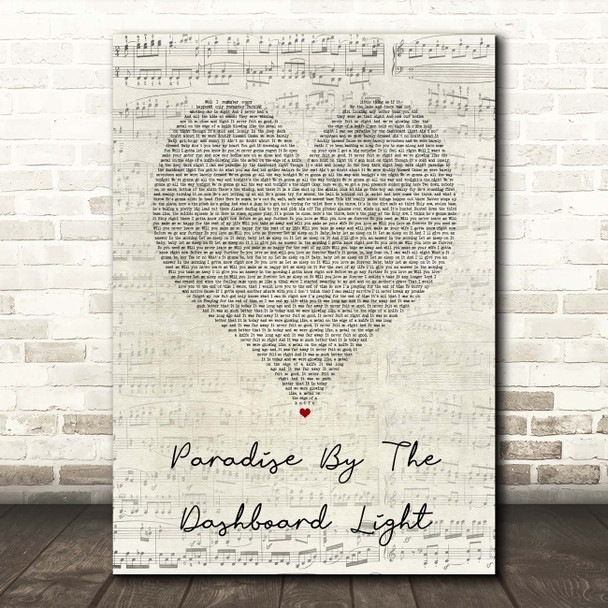 Meat Loaf Paradise By The Dashboard Light Script Heart Song Lyric Print
