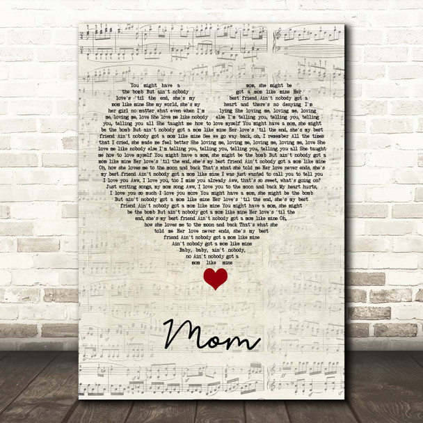 Meghan Trainor Mom Script Heart Song Lyric Print