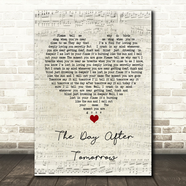 Saybia The Day After Tomorrow Script Heart Song Lyric Wall Art Print