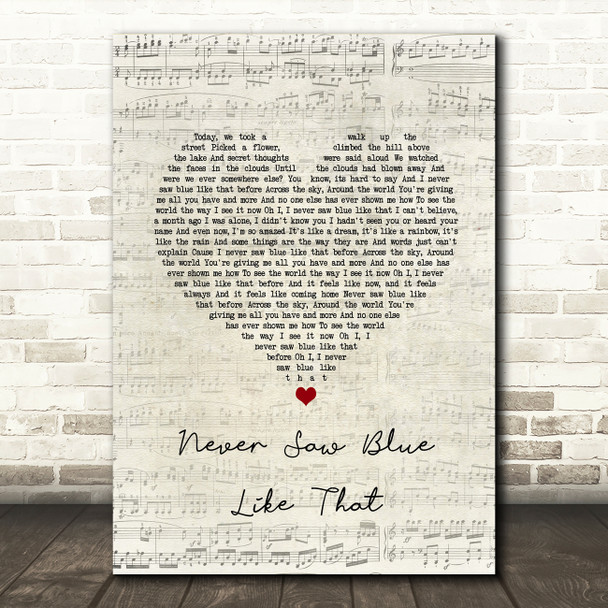 Shawn Colvin Never Saw Blue Like That Script Heart Song Lyric Wall Art Print