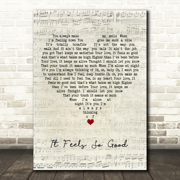 Sonique It Feels So Good Script Heart Song Lyric Wall Art Print