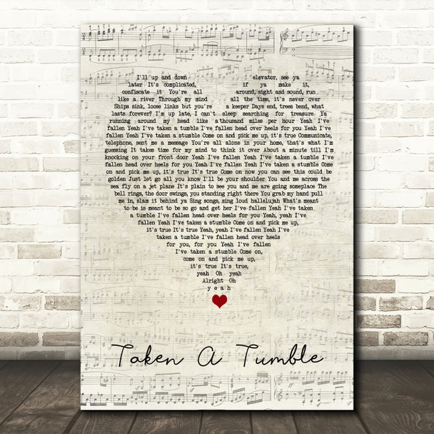 Stereophonics Taken A Tumble Script Heart Song Lyric Wall Art Print