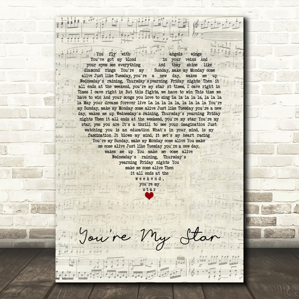 Stereophonics You're My Star Script Heart Song Lyric Wall Art Print