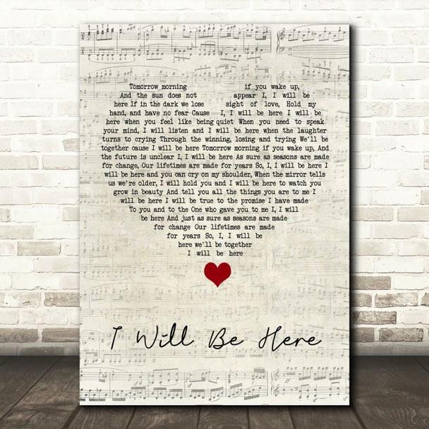 Steven Curtis Chapman I Will Be Here Script Heart Song Lyric Wall Art Print