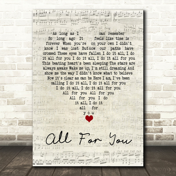 Stick Figure All For You Script Heart Song Lyric Wall Art Print