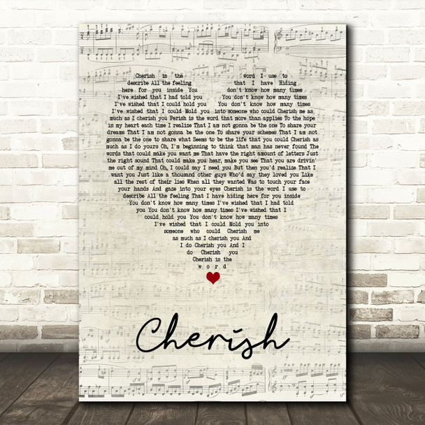 The Association Cherish Script Heart Song Lyric Wall Art Print
