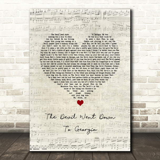 The Charlie Daniels Band The Devil Went Down To Georgia Script Heart Song Lyric Wall Art Print