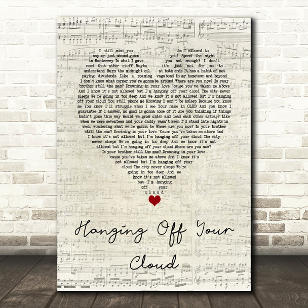 The Courteeners Hanging Off Your Cloud Script Heart Song Lyric Wall Art Print