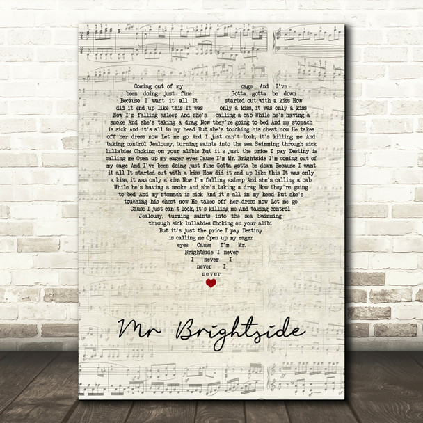 The Killers Mr Brightside Script Heart Song Lyric Wall Art Print