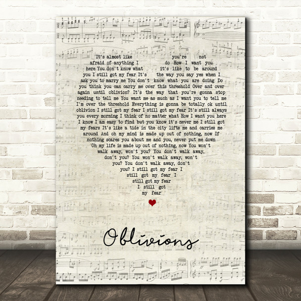 The National Oblivions Script Heart Song Lyric Wall Art Print